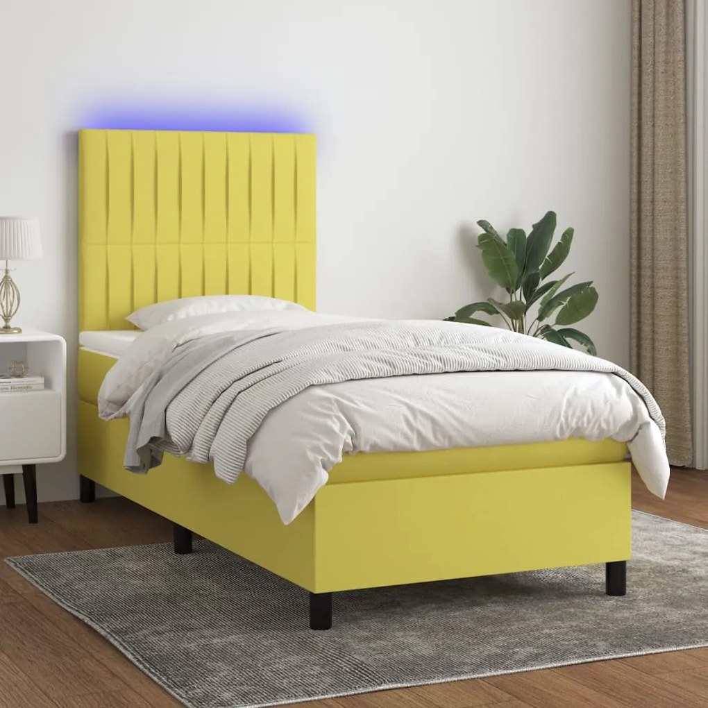 3134996 vidaXL Pat cu arcuri, saltea și LED, verde, 80x200 cm, textil