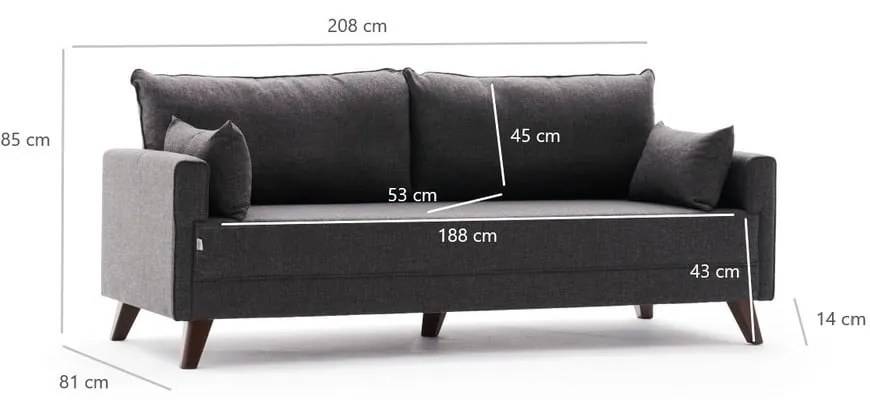 Canapea gri antracit extensibilă 208 cm Bella – Balcab Home