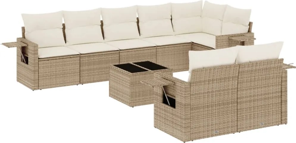 vidaXL Set canapele de grădină, 9 piese, cu perne, bej, poliratan