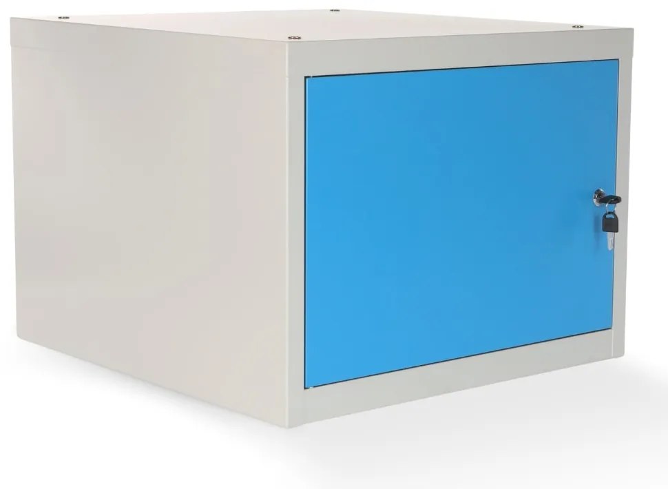 Dulap de masă de atelier solid, ușă cu aripă, albastru - ral 5012