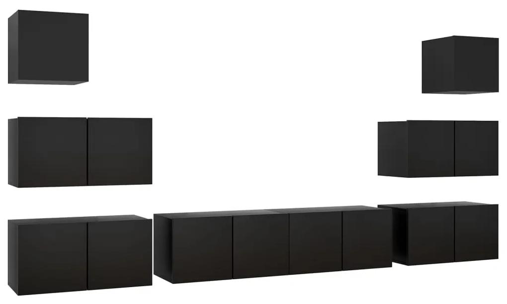 3078819 vidaXL Set dulapuri TV, 8 piese, negru, lemn prelucrat
