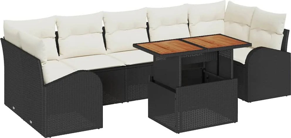 vidaXL Set de canapele pentru grădină cu pernă 8 pcs negru și crem