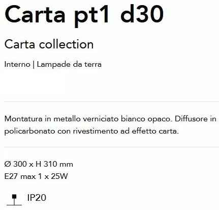 Lampa de podea stil minimalist Carta pt1 d30