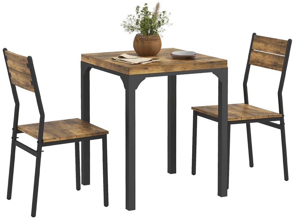 HOMCOM Set masa de dining cu 2 scaune encastrabile, pentru bucatarie living casa, rustic | Aosom Romania