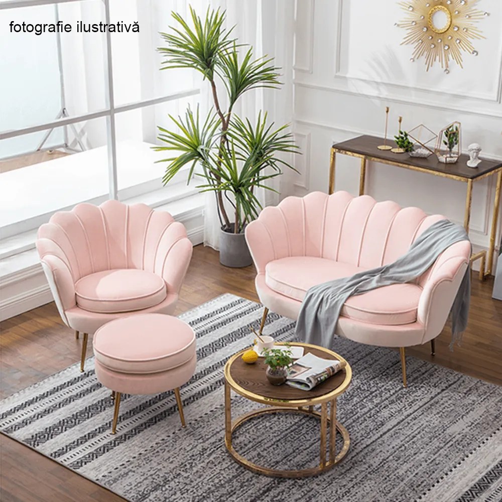 Fotoliu în stil Art-deco, catifea Velvet roz/crom auriu, NOBLIN NEW