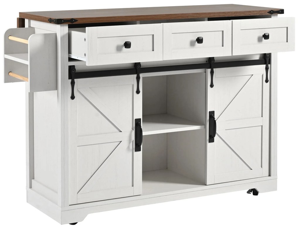 Insulă de bucătărie cu blat rabatabil, Bej | Aosom Romania