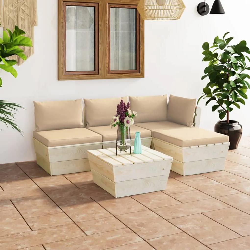 3063459 vidaXL Set mobilier grădină din paleți cu perne, 5 piese, lemn molid