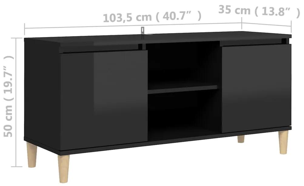 Comoda TV  picioare lemn masiv negru extralucios 103,5x35x50cm 1, negru foarte lucios