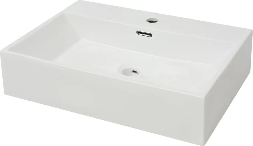 vidaXL Chiuvetă cu orificiu robinet, ceramică 60,5x42,5x14,5 cm, alb