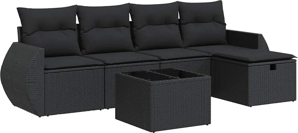 vidaXL Set mobilier de grădină cu perne, 6 piese, negru, poliratan