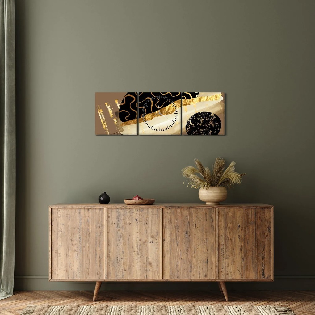 Tablou - Abstracție maro auriu N⁰3 (cu ceas) (90x30 cm)