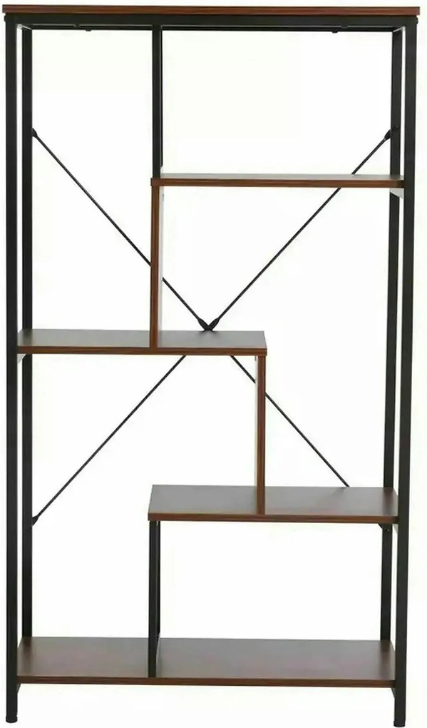 Biblioteca NET B, nuc inchis/negru, PAL laminat/metal, 75x35x132 cm