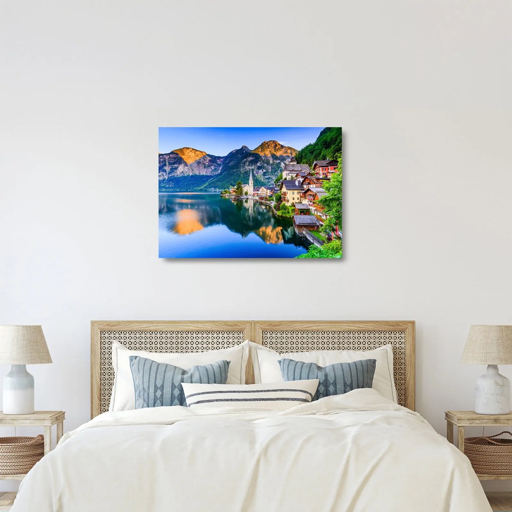 Tablou pe sticlă - Sat alpin (70x50 cm)