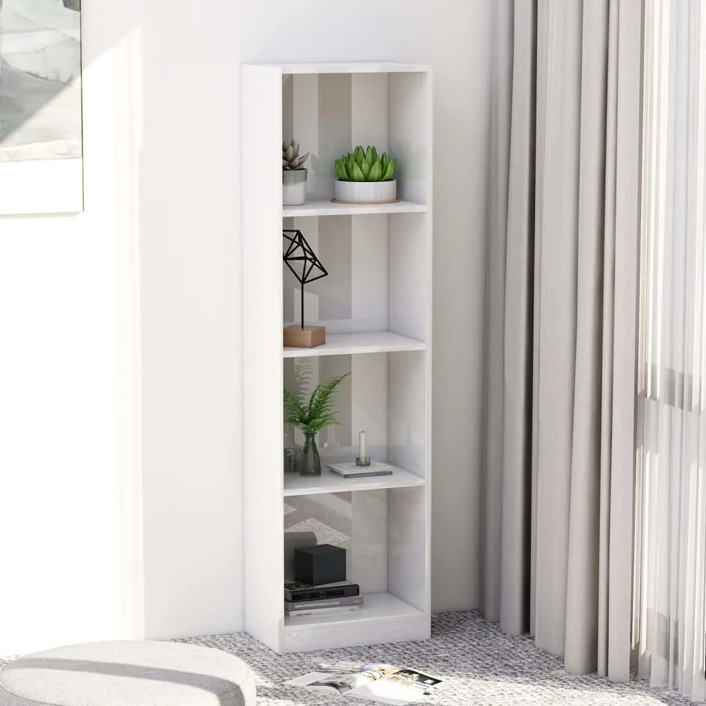 800843 vidaXL Bibliotecă cu 4 rafturi, alb extralucios, 40 x 24 x 142 cm, PAL