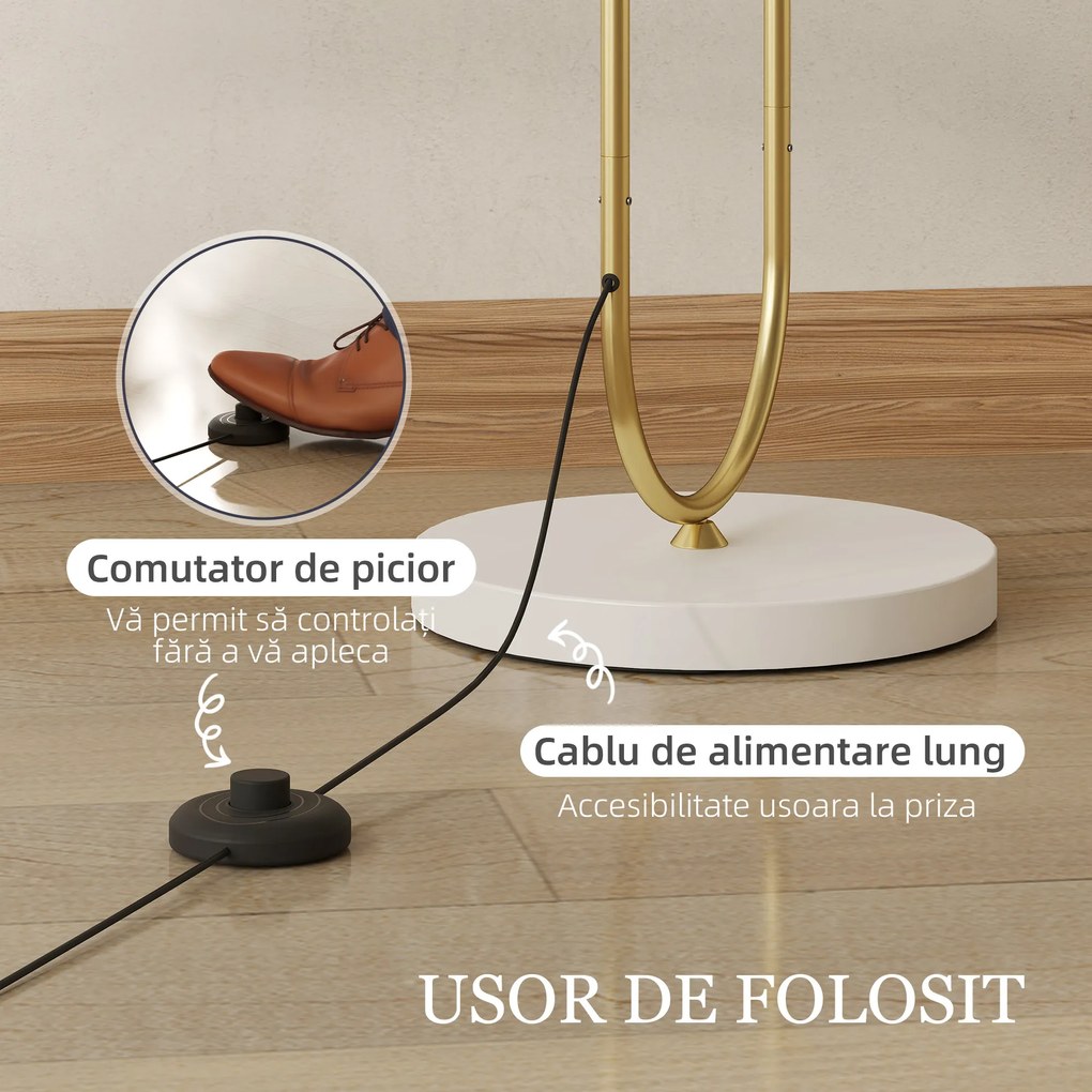 HOMCOM Lampă de Podea cu Comutator Pedală și Abajur Textil Auriu | Aosom Romania