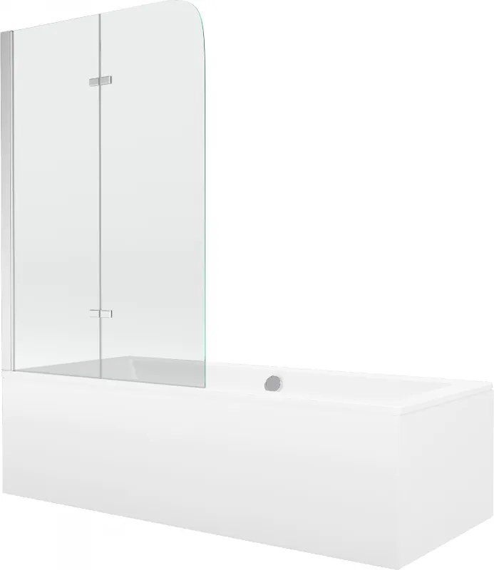 Mexen Cube cada dreptunghiulară 180 x 80 cm cu mască și paravan cu 2 canaturi 100 cm, transparentă, cromată