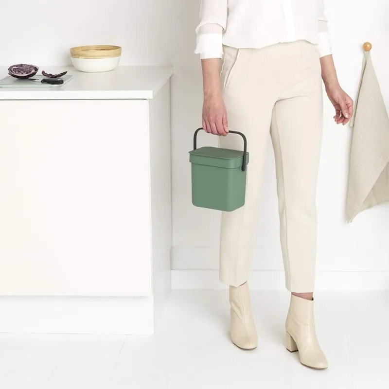Cos de gunoi colectare selectiva BrabantiaSort&Go 1003229, 3 L, Maner, Montabil pe perete, Verde închis