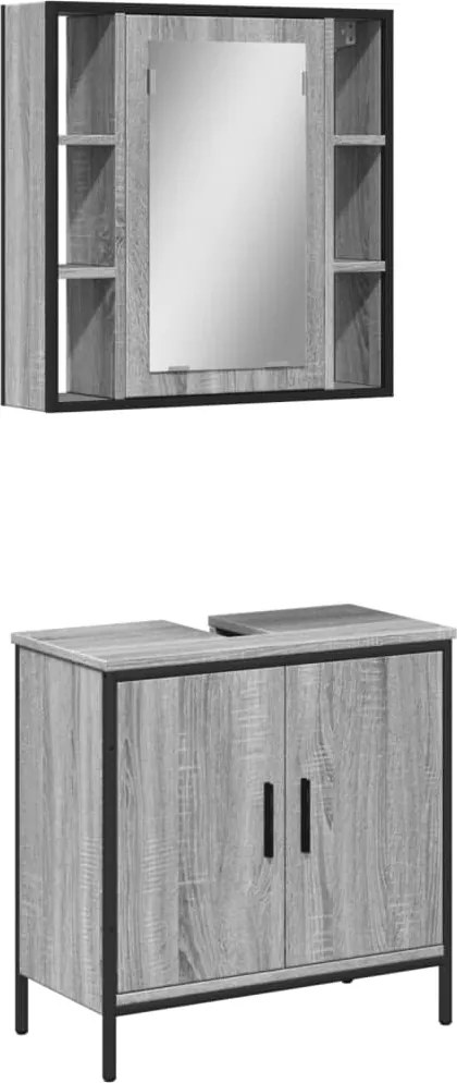 vidaXL Set mobilier de baie, 2 piese, gri sonoma, lemn prelucrat