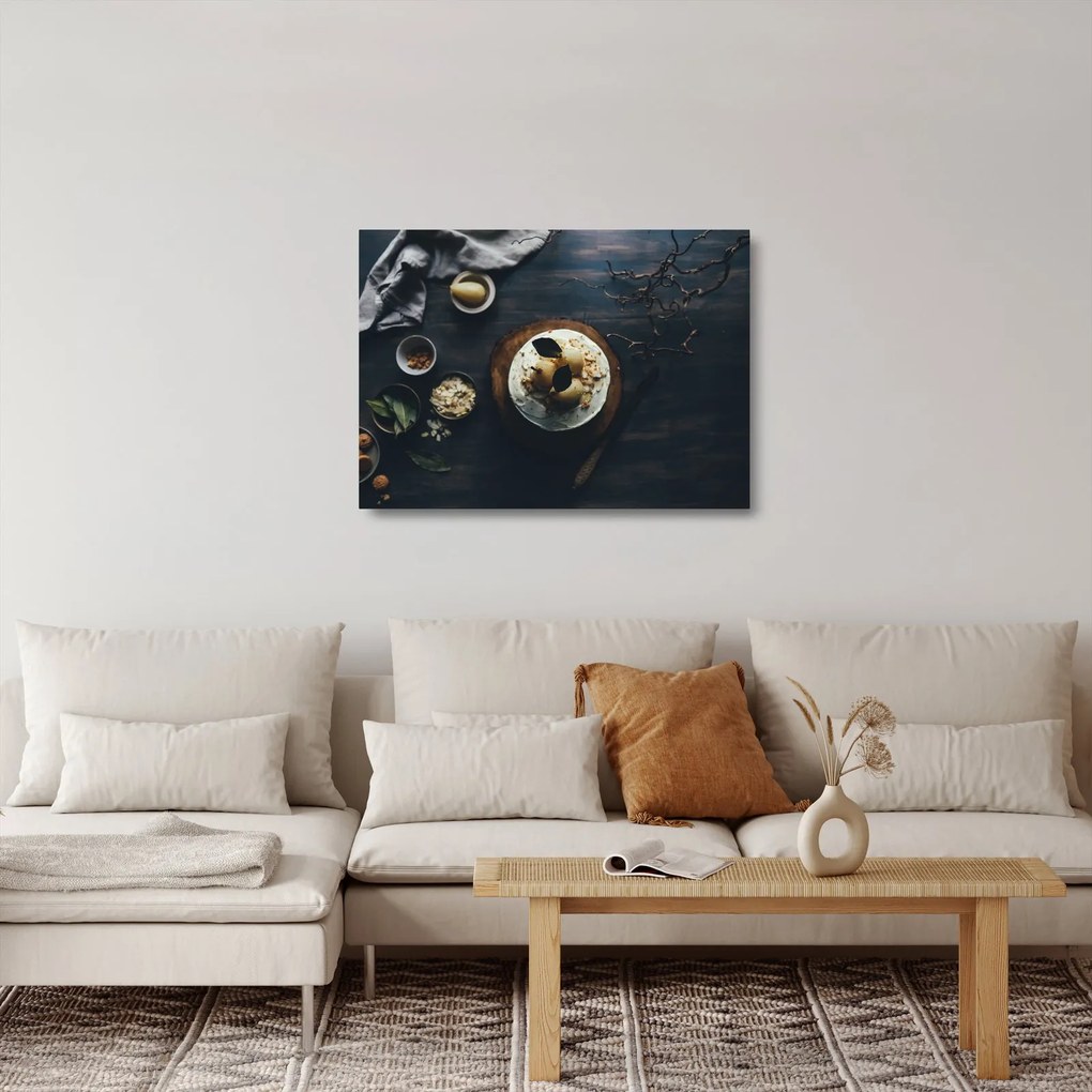 Tablou pe sticlă cu desert pe masă (70x50 cm)