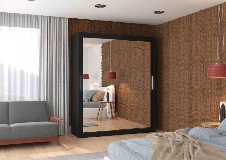 Dulap cu usi glisante si oglinda 180x215 cm, Ettore, ADRK Furniture (Culoare: Ciocolata)