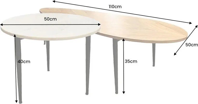 Set de 2 Masute de Cafea, Lemn, Marmura, ADLON