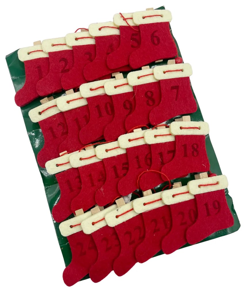 Calendar de advent XMAS STOCKING, 24 carlige