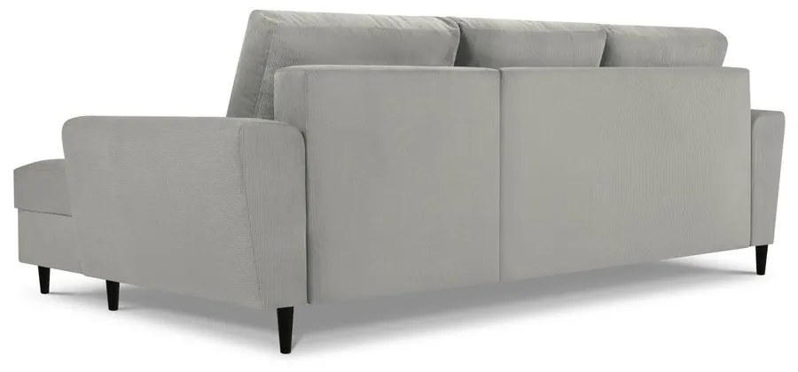 Colțar gri deschis extensibil, cu spațiu de depozitare cu tapițerie din catifea reiată (cu colț pe partea dreaptă, cu șezlong) Kyoto – Cosmopolitan Design