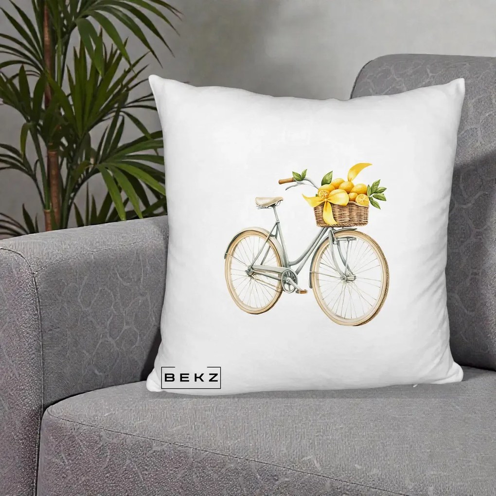 Perna Decorativa Bicicleta cu Cos de Lamai Mediteranean, 40x40 cm, Alb Pufos, Husa Detasabila, Perna Inclusa, BEKZ®