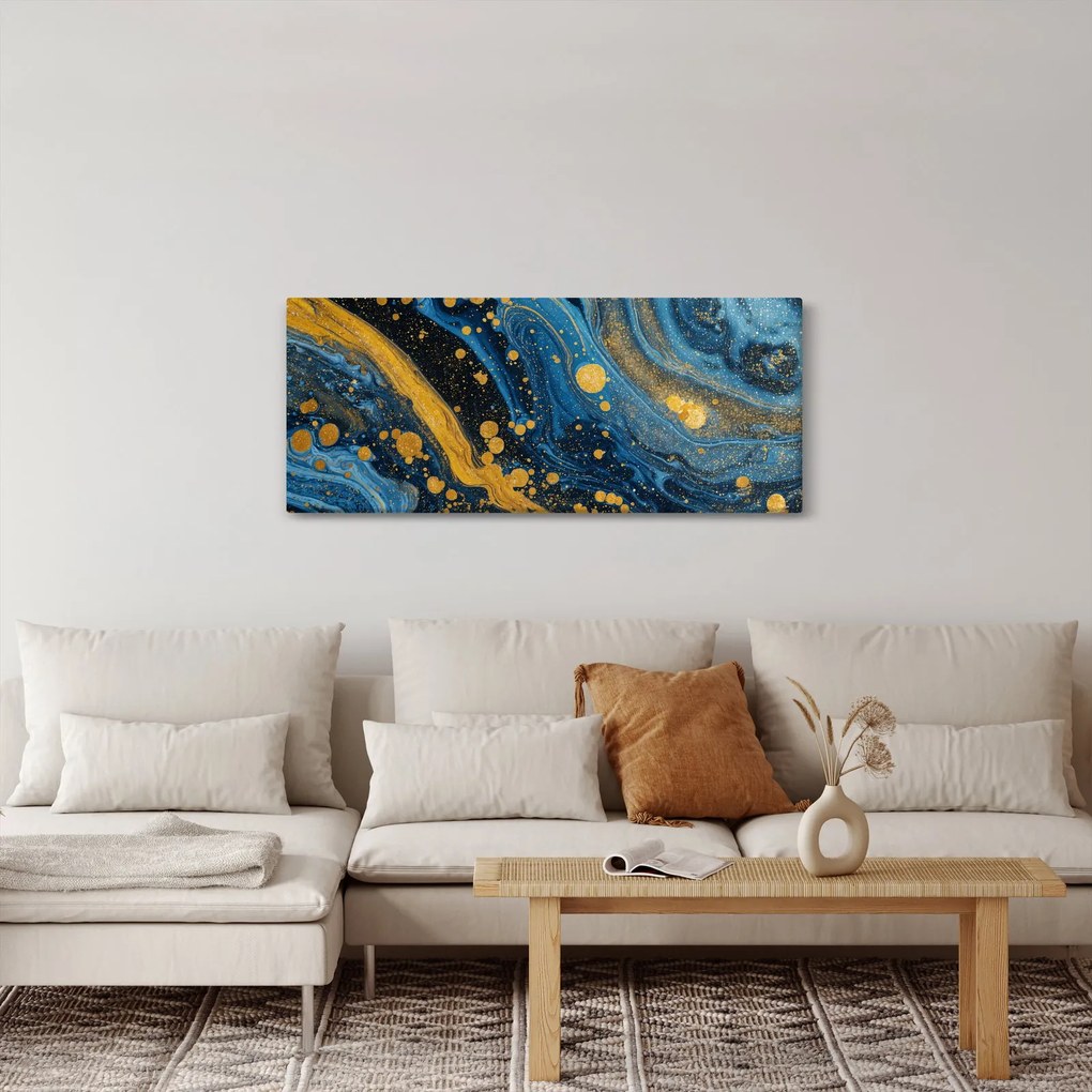 Tablou - Abstracție albastră cu aur (120x50 cm)