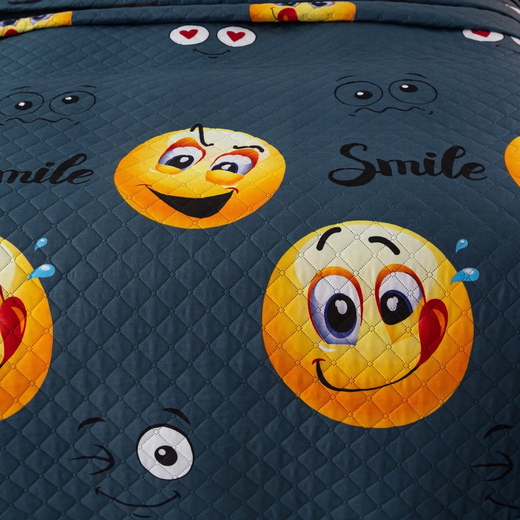 Cuvertura pentru pat cu model FUNNY EMOJI gri Dimensiune: 170 x 210 cm