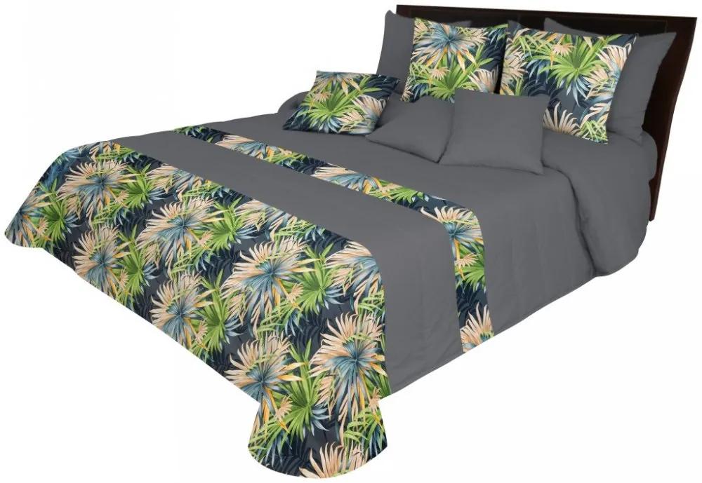 Cuvertură de pat cu două fețe de culoare gri cu flori exotice Lăţime: 220 cm | Lungime: 240 cm.