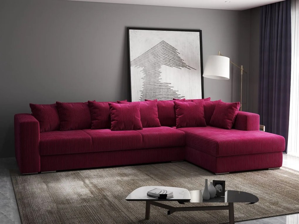 Colțar extensibil dumonde cu ladă de depozitare si sezut confortabil din spuma high-density, Gloria Zoom Red II 320x183 cm
