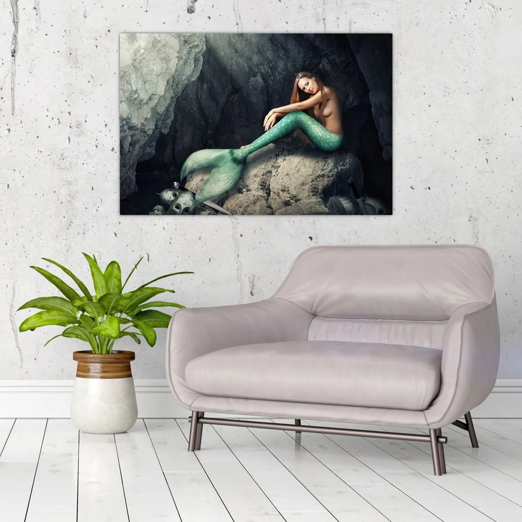 Tablou - Sirena pe stâncă (90x60 cm)