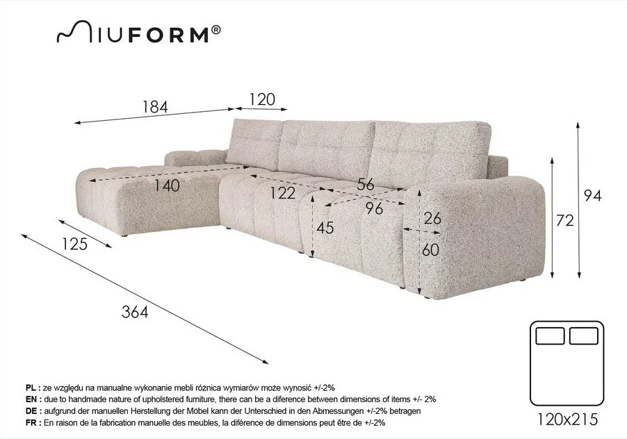 Colțar modular crem extensibil/cu spațiu de depozitare (cu colț pe partea stângă) Lulu – Miuform