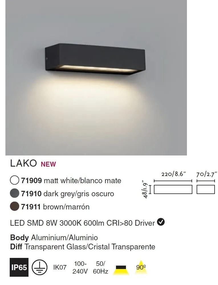 Aplica LED de exterior ambientala design modern IP65 LAKO alba