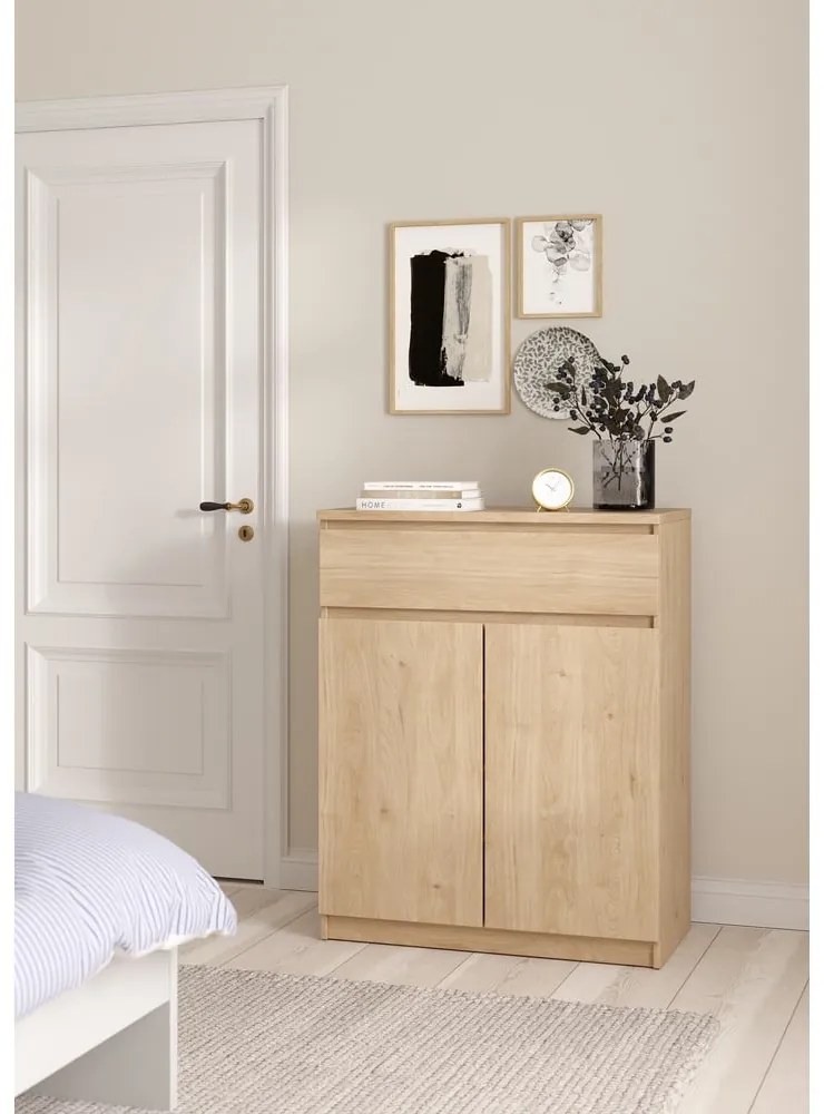 Comodă în culoare naturală cu aspect de lemn de stejar 80x100x40 cm Naia – Tvilum