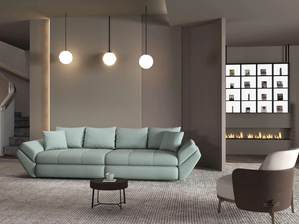 Canapea extensibilă dumonde cu ladă de depozitare si sezut confortabil din spuma high-density, Loana Enjoy Mint 300x100 cm