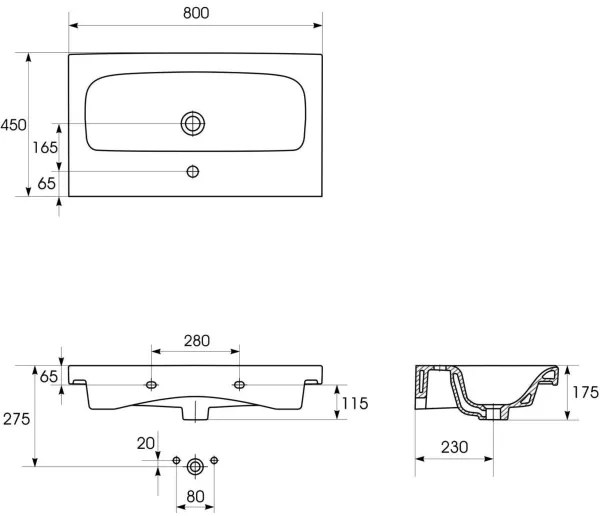 Cersanit K116-013-ECO - Lavoar încastrat MODUO 45x80 cm, ceramică, alb lucios