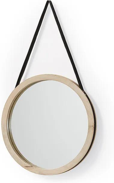Oglinda rotunda din lemn mango si piele 40 cm Gyda La Forma