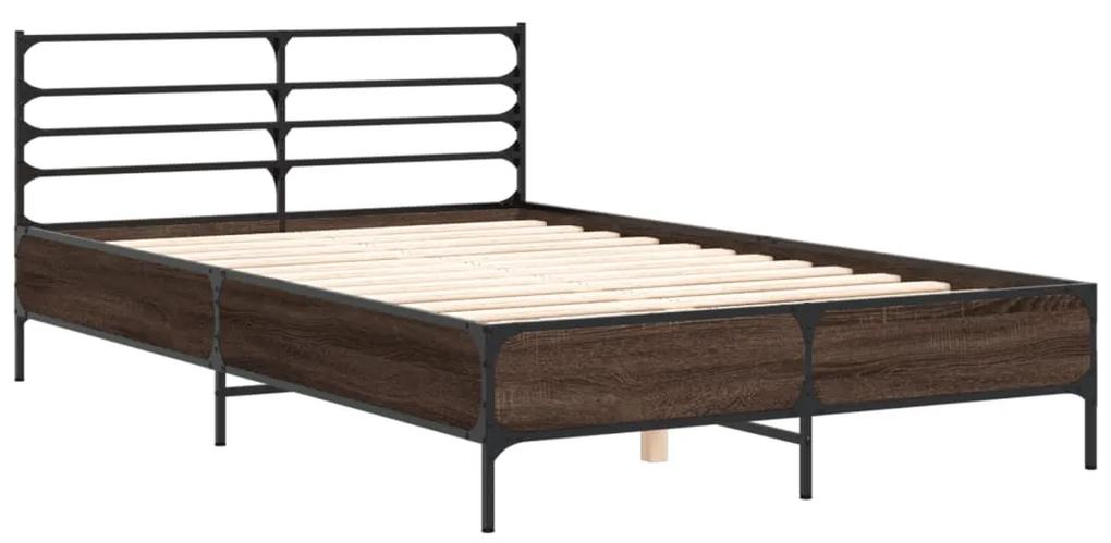 3280076 vidaXL Cadru de pat, stejar maro, 135x190 cm, lemn prelucrat și metal