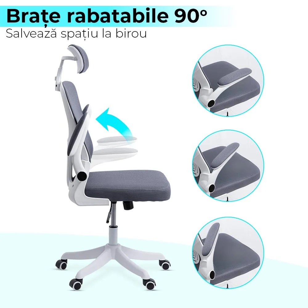 Scaun de birou ergonomic din mesh cu brațe rabatabile OFF 336 gri