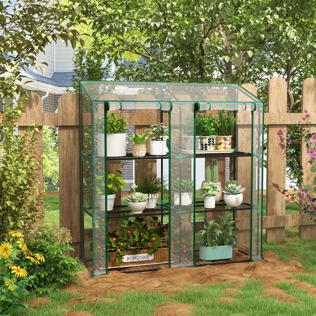 Outsunny Seră de Grădină cu Copertină din PE, Seră cu Acoperiș Înclinat, 2 Uși Rulante și 6 Rafturi, 143x46x151cm, Verde | Aosom Romania