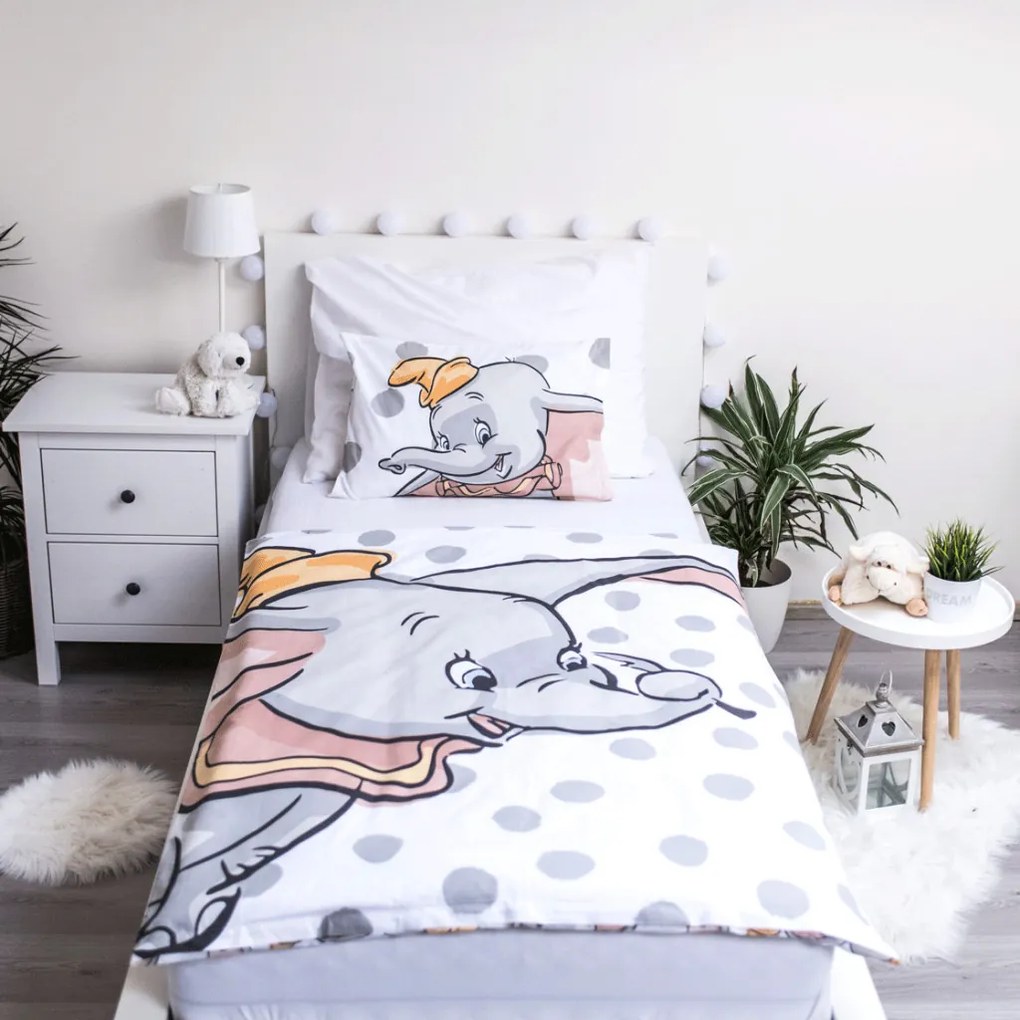 Disney Dumbo Dots lenjerie de pat pentru copii 100×135cm, 40×60 cm