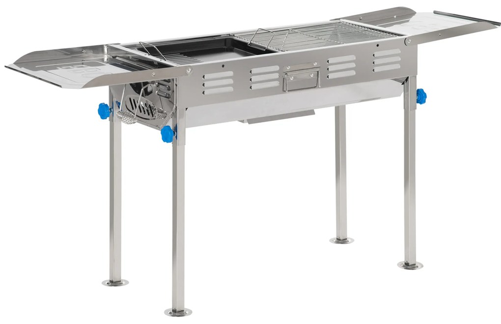 Outsunny Gratar cu Carbune din Otel cu Inaltime Reglabila, 2 Grile si Tabla, BBQ Portabil cu Rafturi Laterale, 120x31x60-70cm