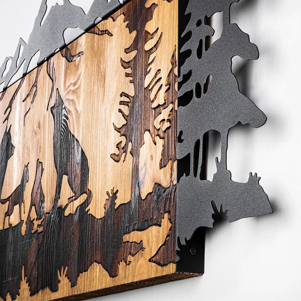 Accesoriu decorativ de perete din lemn Wolves