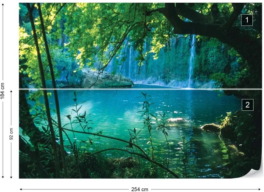 Fototapet GLIX - Waterfall Lagoon Forest + adeziv GRATUIT Tapet nețesute - 254x184 cm