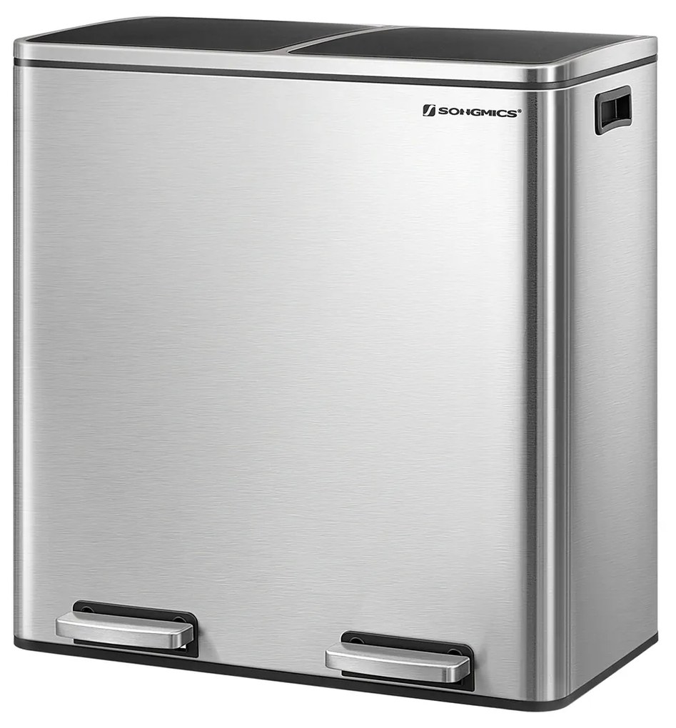 Coș pentru sortarea deșeurilor SORT, 2x30 l + saci de gunoi, argintiu/negru Vasagle