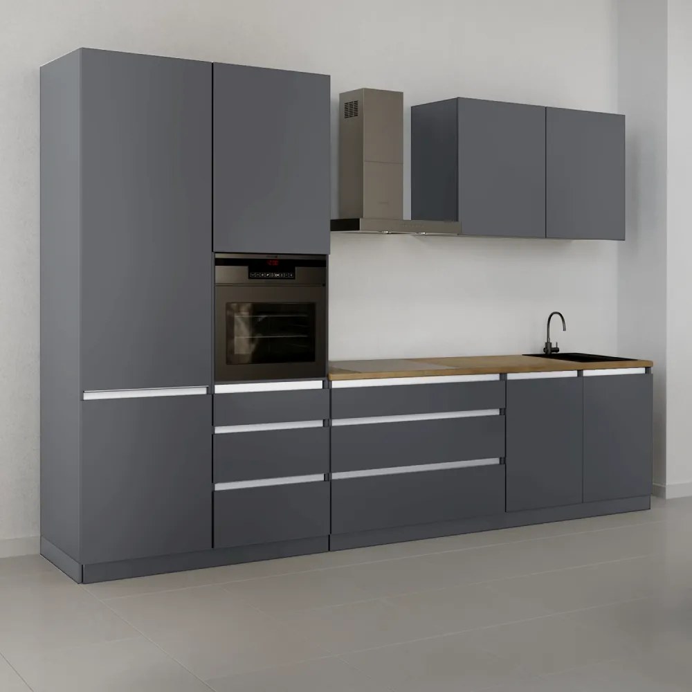 Mobilier de bucătărie, 3,3 m, antracit mat/antracit, ASTI 330