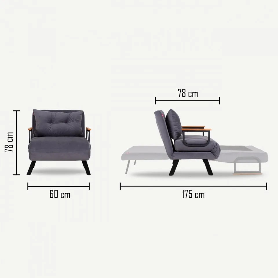 Fotoliu Extensibil Sando Single, Gri