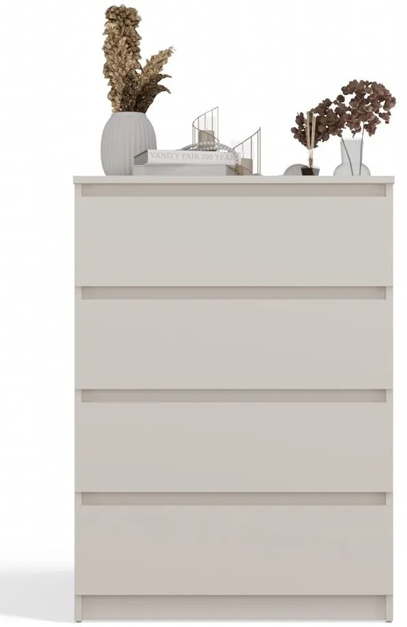 LAC508 - Comoda crem 70 cm, cu 4 sertare, pentru dormitor, living, dining - Colectia LaCrem